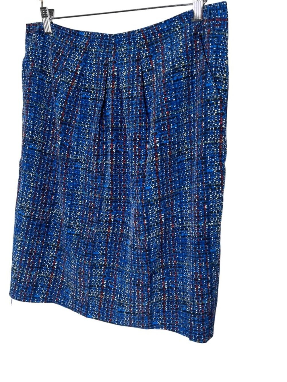Ellen Tracy Pencil Skirt Womens 12 Blue Red Plaid Career Office